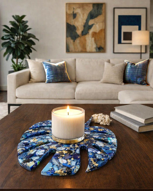 Blue Seashell Chip Monstera Leaf Tray