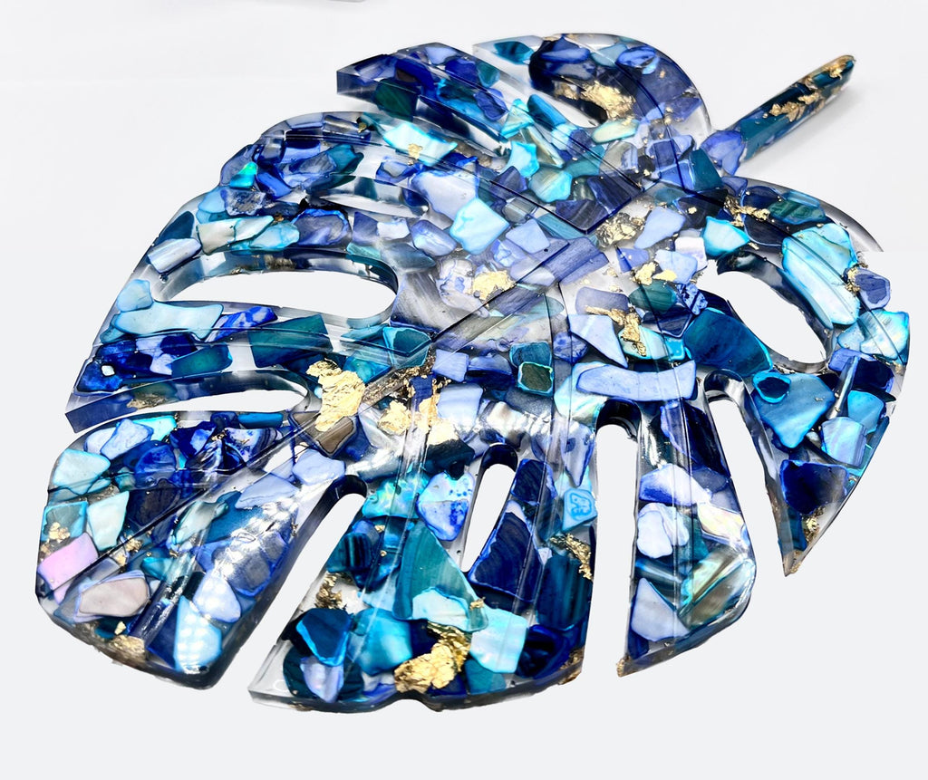Blue Seashell Chip Monstera Leaf Tray