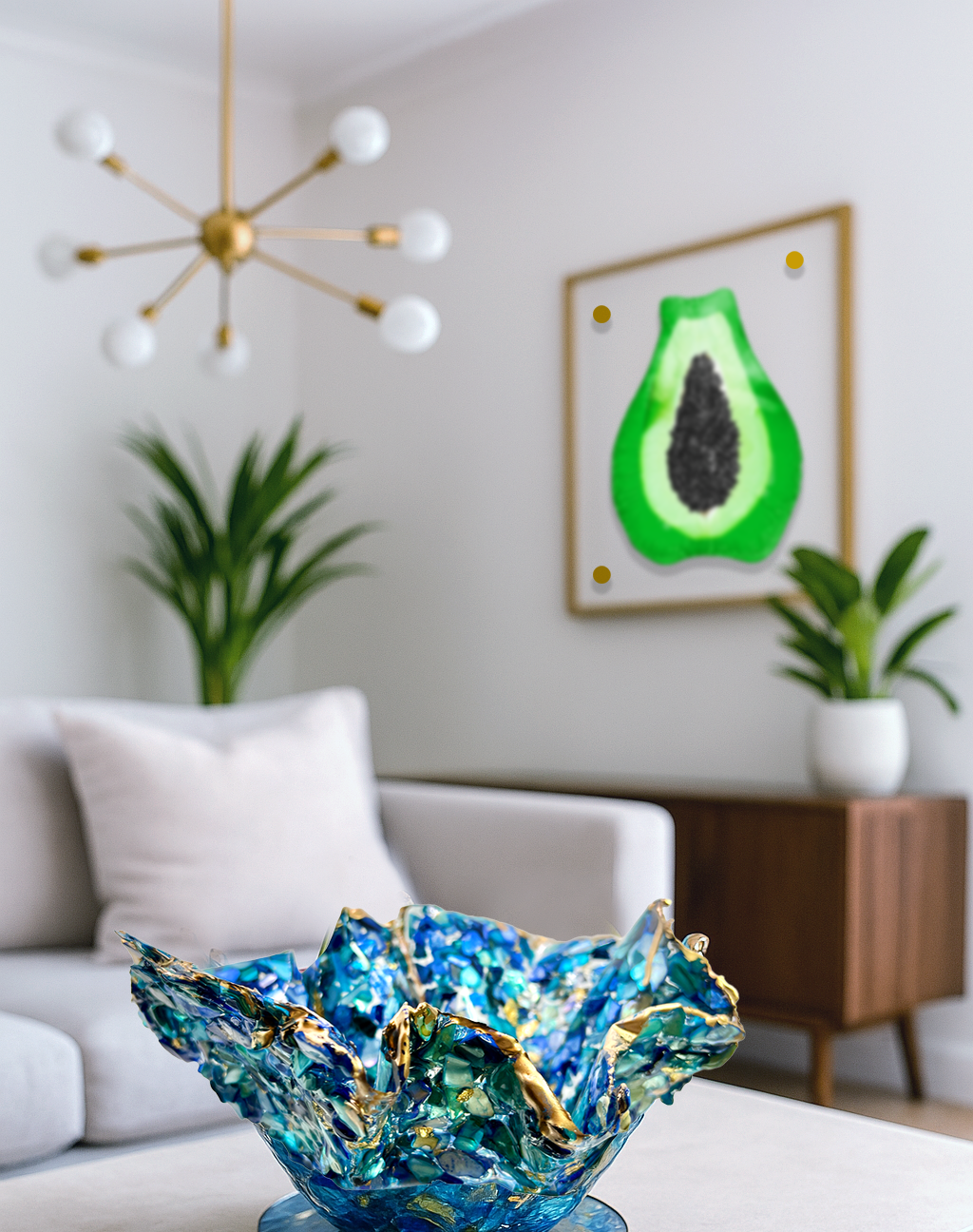 Blue Coastal No. 5 Resin and Crushed Seashell Bowl