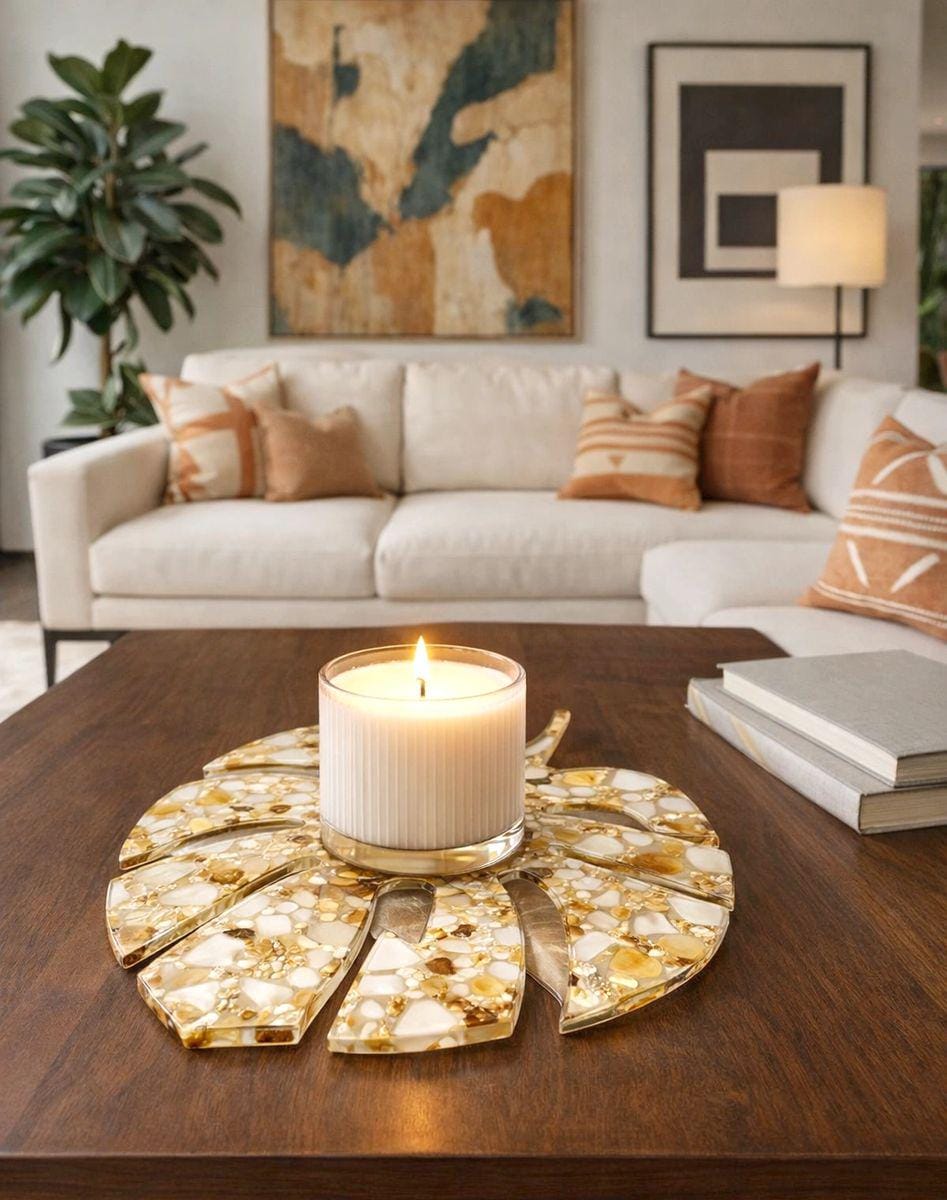 Mother-of-Pearl & Gold Resin Accent - Monstera Leaf Tray