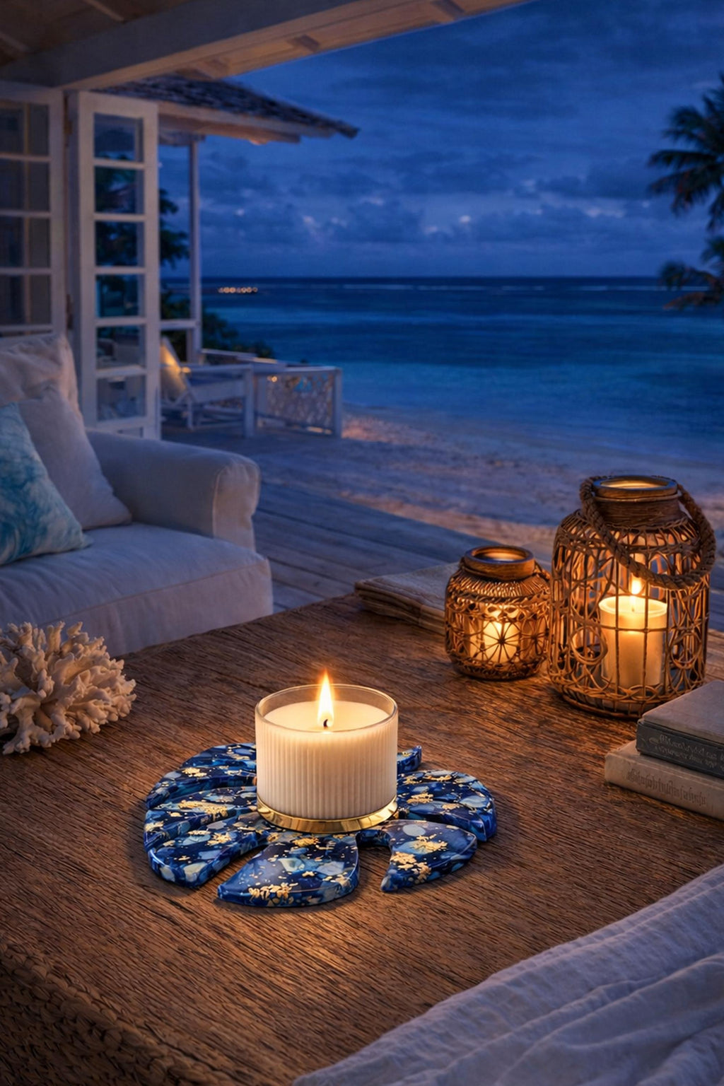 Blue Seashell Chip Monstera Leaf Tray