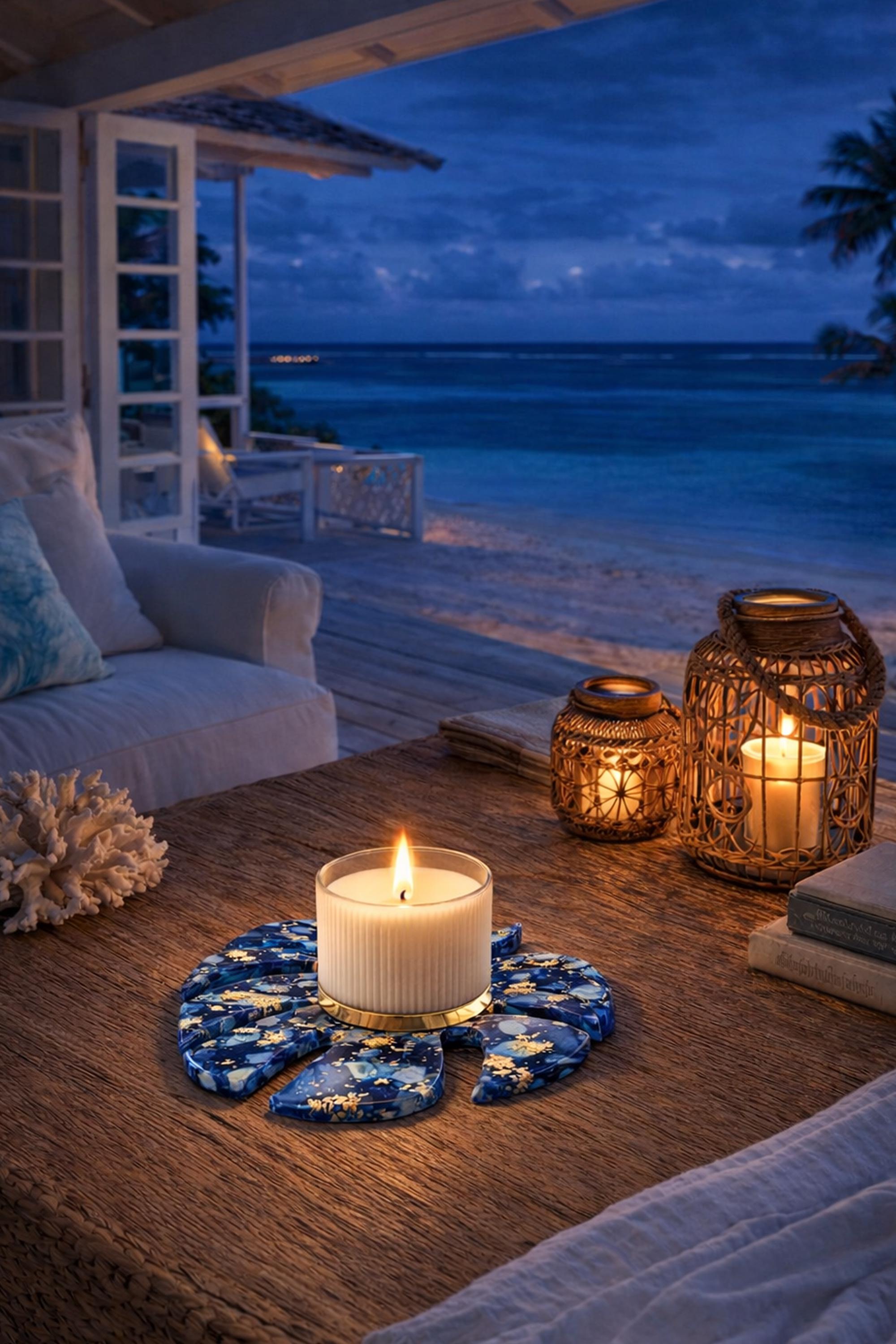 Blue Seashell Chip Monstera Leaf Tray