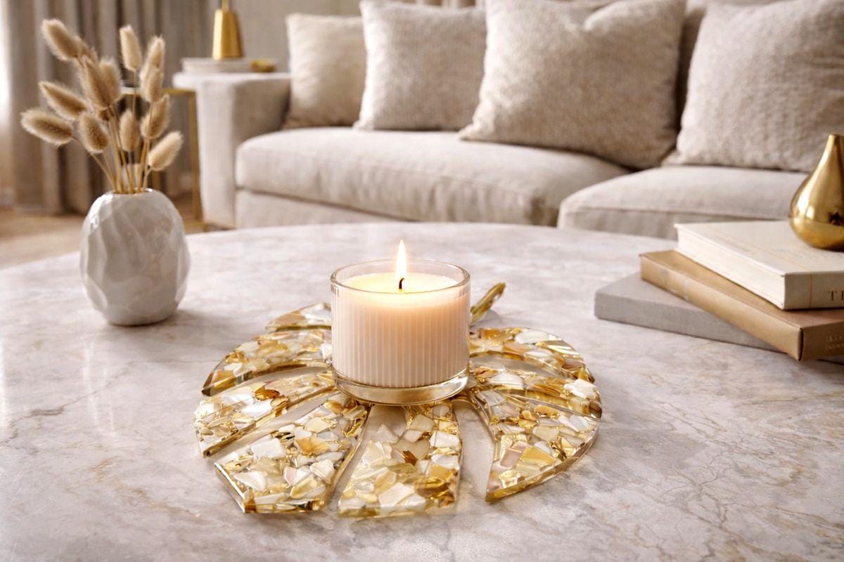 Mother-of-Pearl & Gold Resin Accent - Monstera Leaf Tray